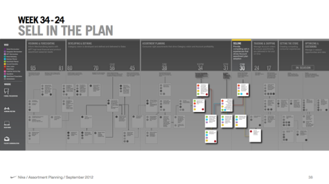 Process of selling the plan showing which roles will be needed for each step, week thirty is highlighted.